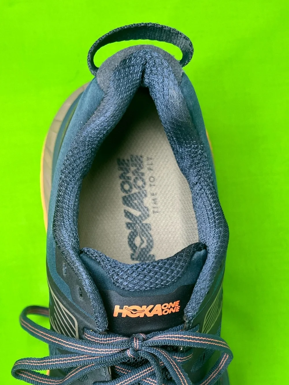 Hoka Navy Blue and Orange Trail Running Shoes